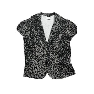 Styles Leopard Blazer Jacket Women's Size L Short Sleeve Collared Button Front